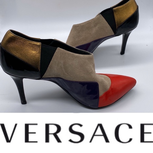 Versace Shoes - Versace Multicolor Suede Ankle Booties Heels